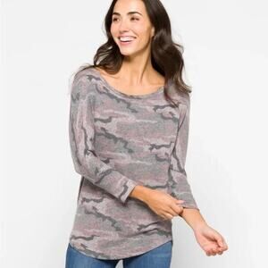 Market & Spruce Top XL Pink Camo Corinna Brushed Dolman Knit Scoop Neck